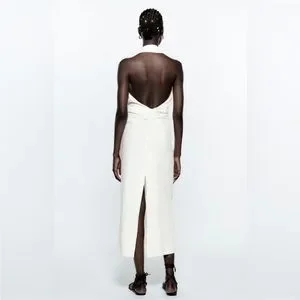 Zara Dresses Zara Linen Blend Midi Dress Oyster White 7744586